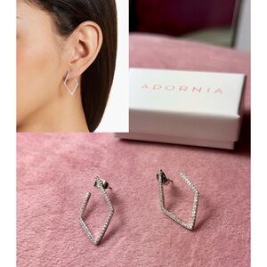 Adornia Silver Pave Swarovski Crystal Small Geometric Hoop Earrings 29mm